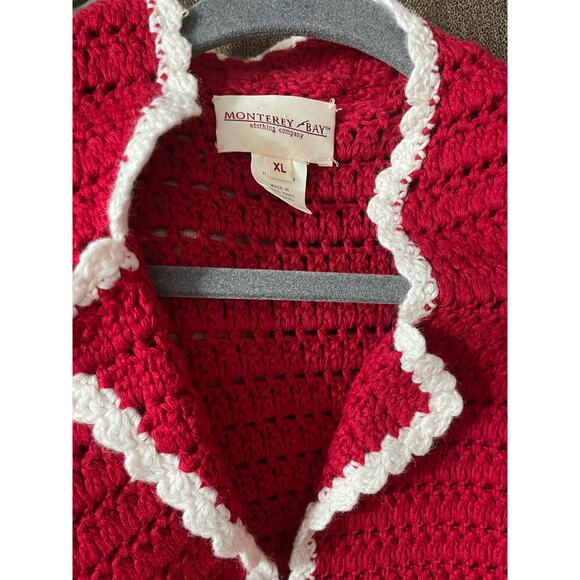 Monterey Bay Retro Cardigan Open Knit Sz XL Red Open Knit Sweater Grannycore - Picture 3 of 12